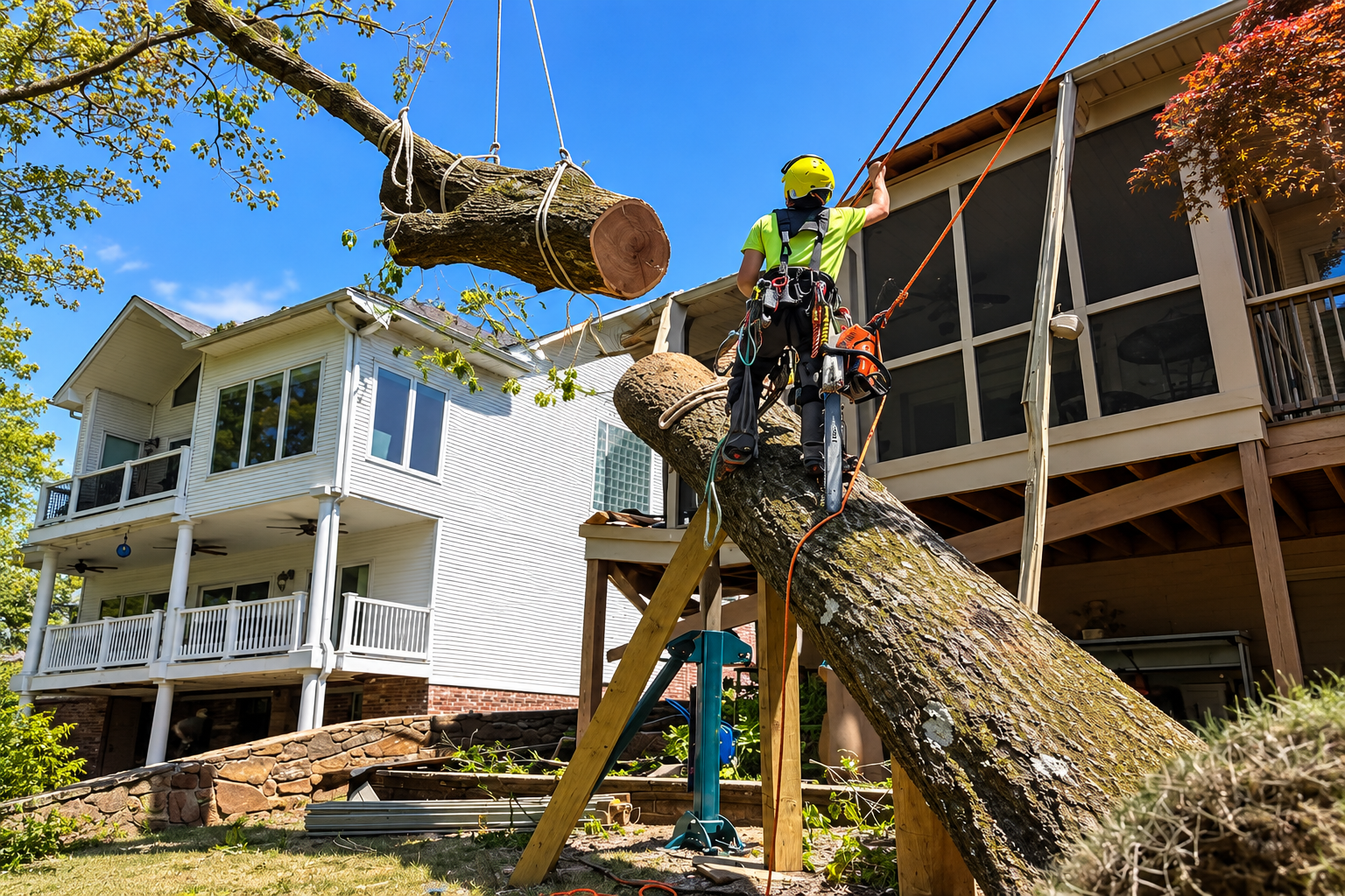 ISA Certified Arborist Zack Long performing a technical hazardous tree removal